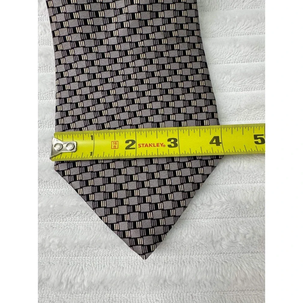 Perry Ellis Portfolio Mens Grey Black Geometric Silk Tie Made in USA 4 Inch Wide